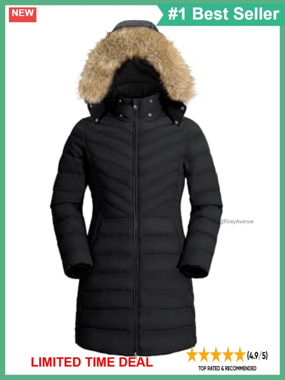 Waterproof Long Puffer Parka Warm Thicken Quilted Winter Coat Faux Fur Hood